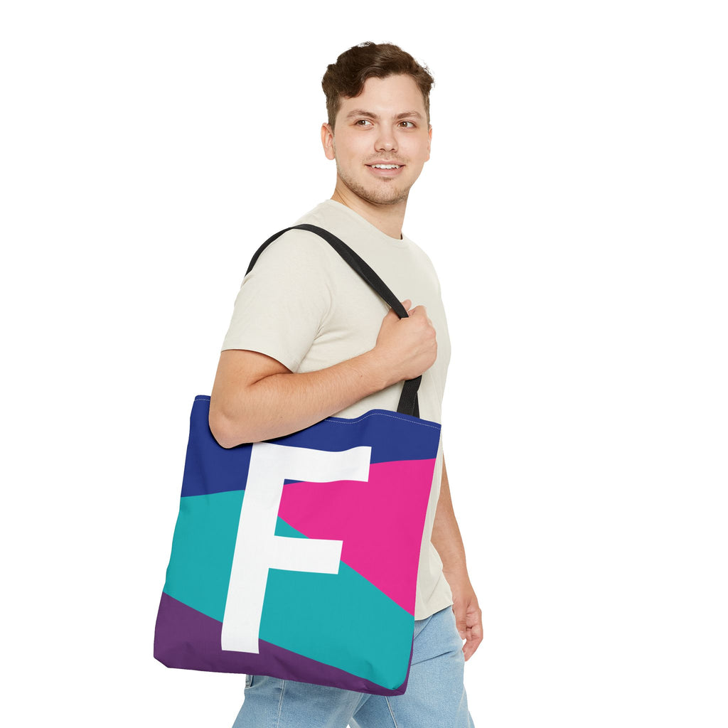 Monogram 'F' Colorblock Tote Bag — Personalized Initial F Shoulder Tote