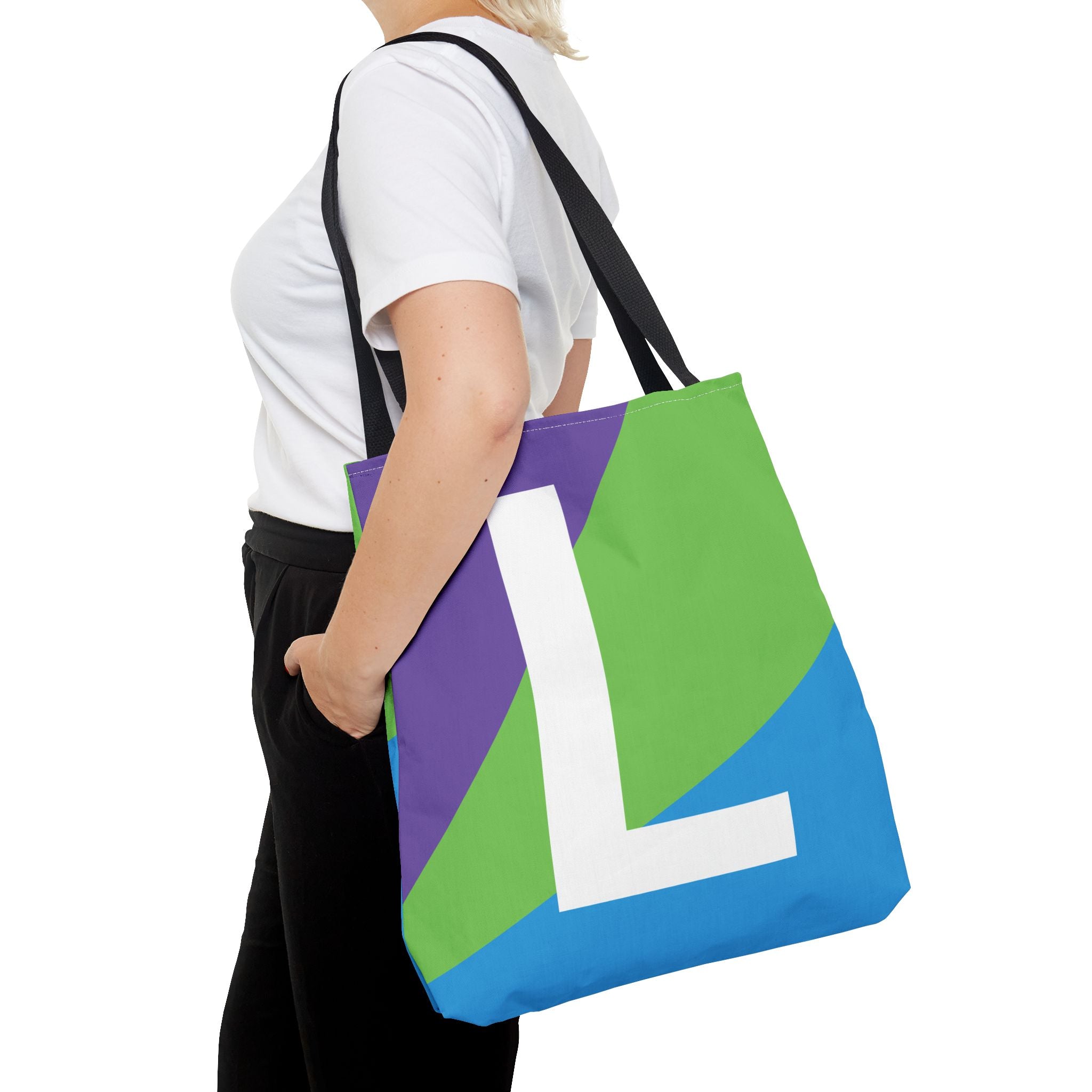 Monogram 'L' Colorblock Tote Bag — Personalized Initial L Shoulder Tote