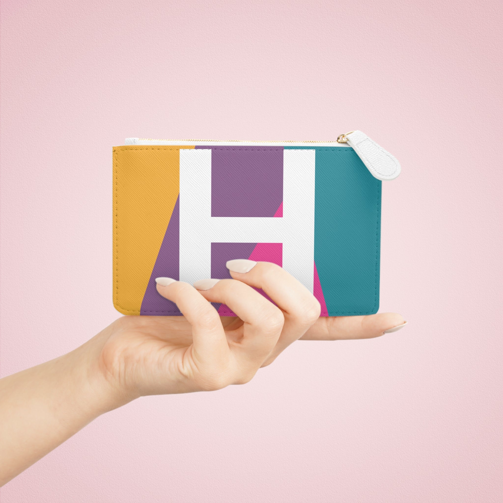 Initial H Mini Clutch — Colorblock Monogram Wristlet Wallet