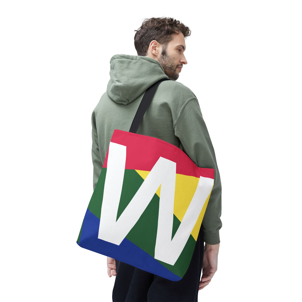 Monogram 'W' Colorblock Tote Bag — Personalized Initial W Shoulder Tote