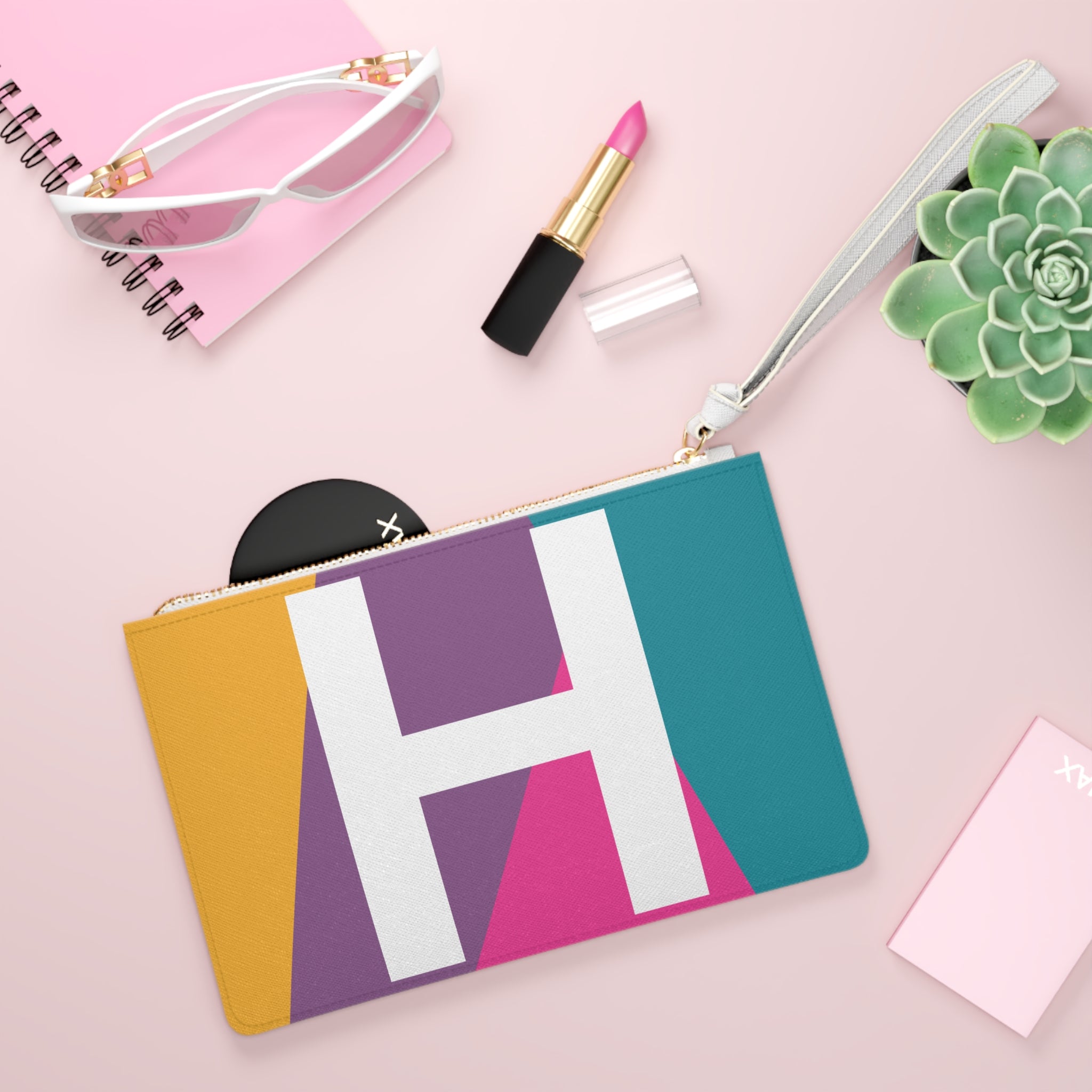 Monogram 'H' Colorblock Clutch Bag — Bold Geometric Wristlet for Everyday & Gifts