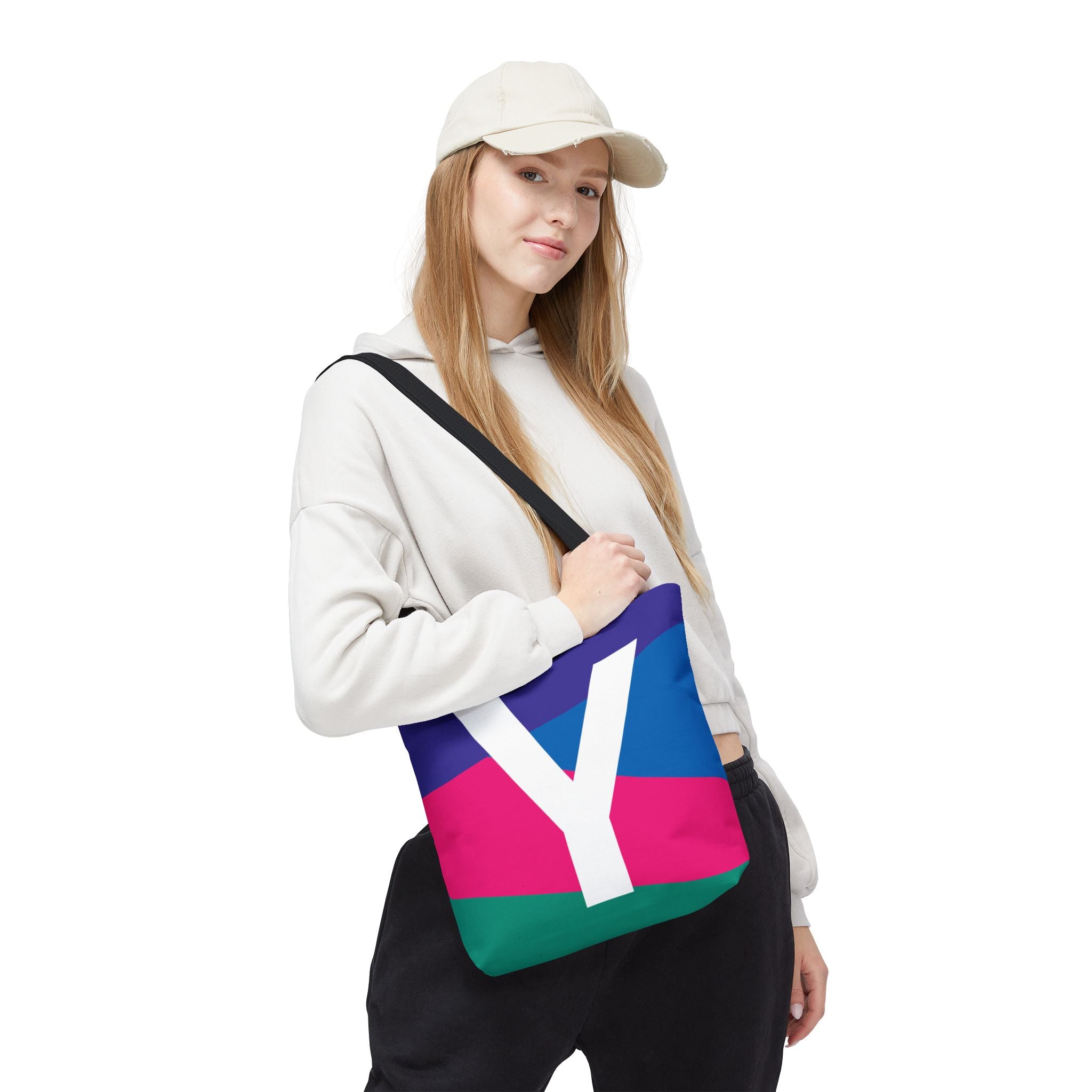 Monogram 'Y' Colorblock Tote Bag — Personalized Initial Y Shoulder Tote