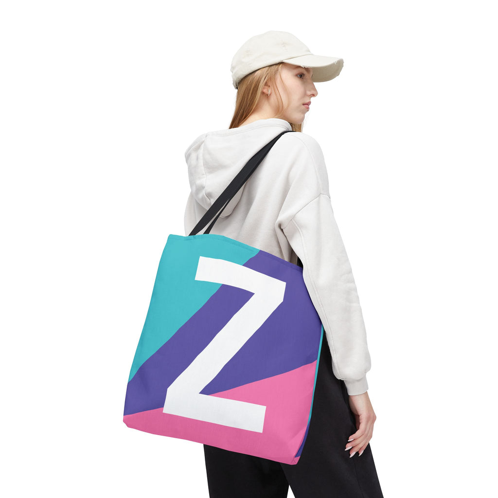 Monogram 'Z' Colorblock Tote Bag — Personalized Initial Z Shoulder Tote