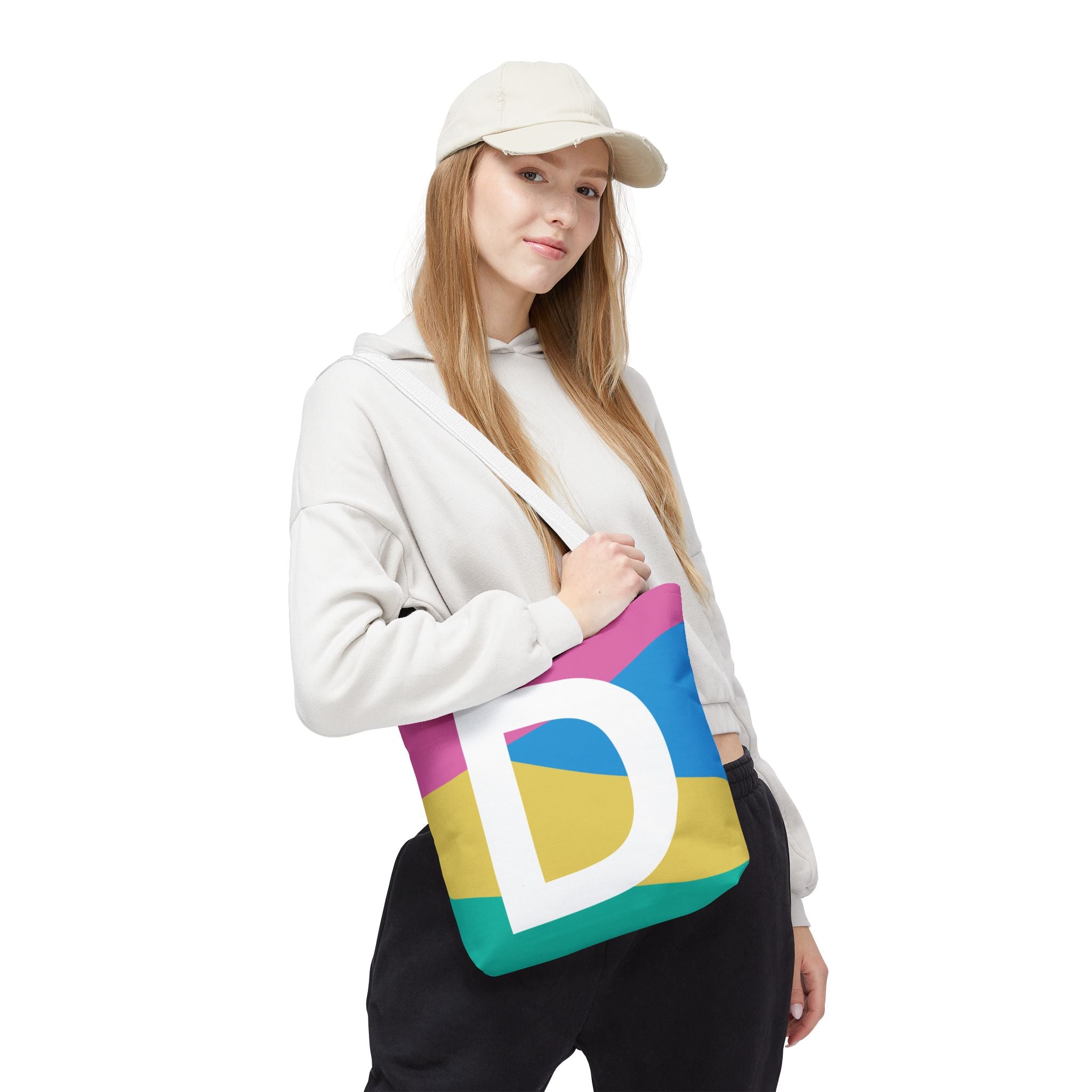 Monogram 'D' Colorblock Tote Bag — Personalized Initial D Shoulder Tote