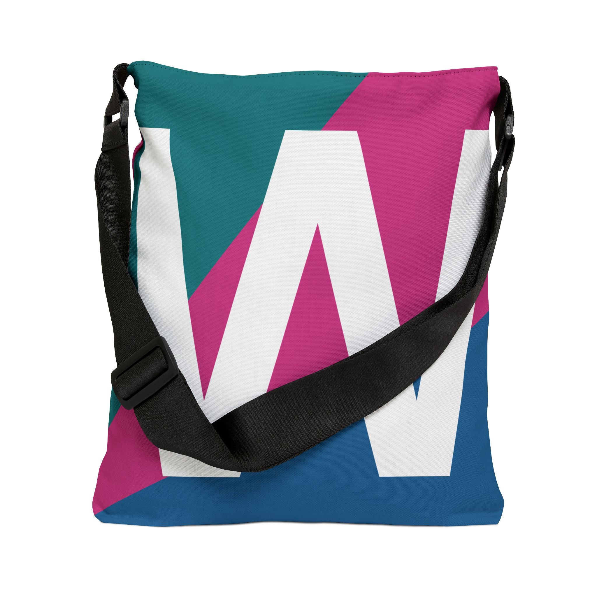 Initial Letter 'W' Colorblock Adjustable Tote Bag — Monogram Alphabet Shoulder Bag