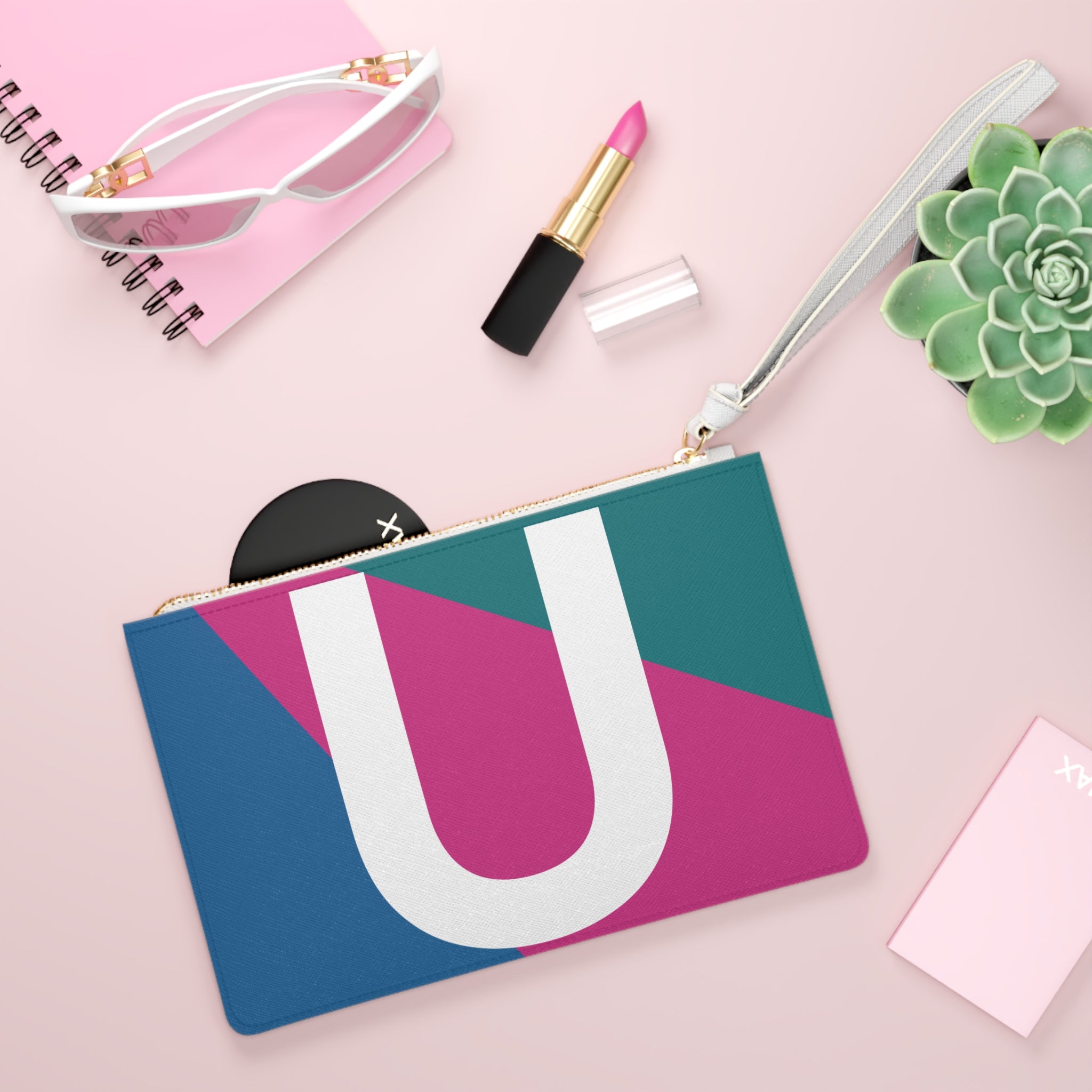 Monogram 'U' Colorblock Clutch Bag — Bold Geometric Wristlet for Everyday & Gifts