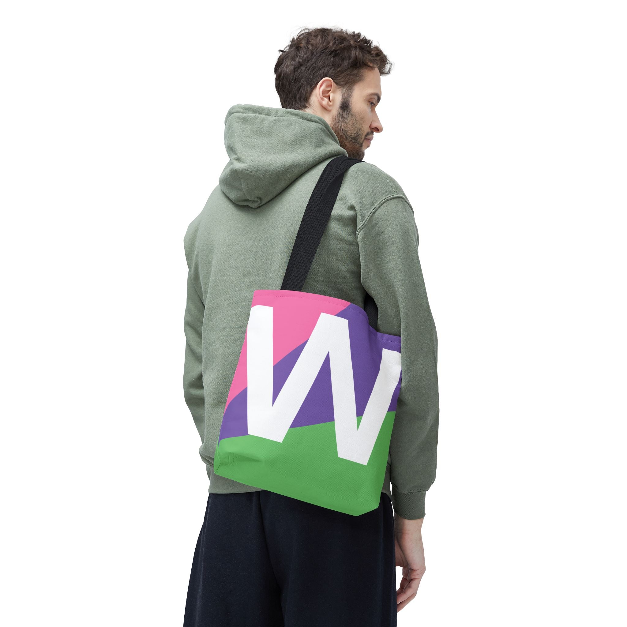 Monogram 'W' Colorblock Tote Bag — Personalized Initial W Shoulder Tote