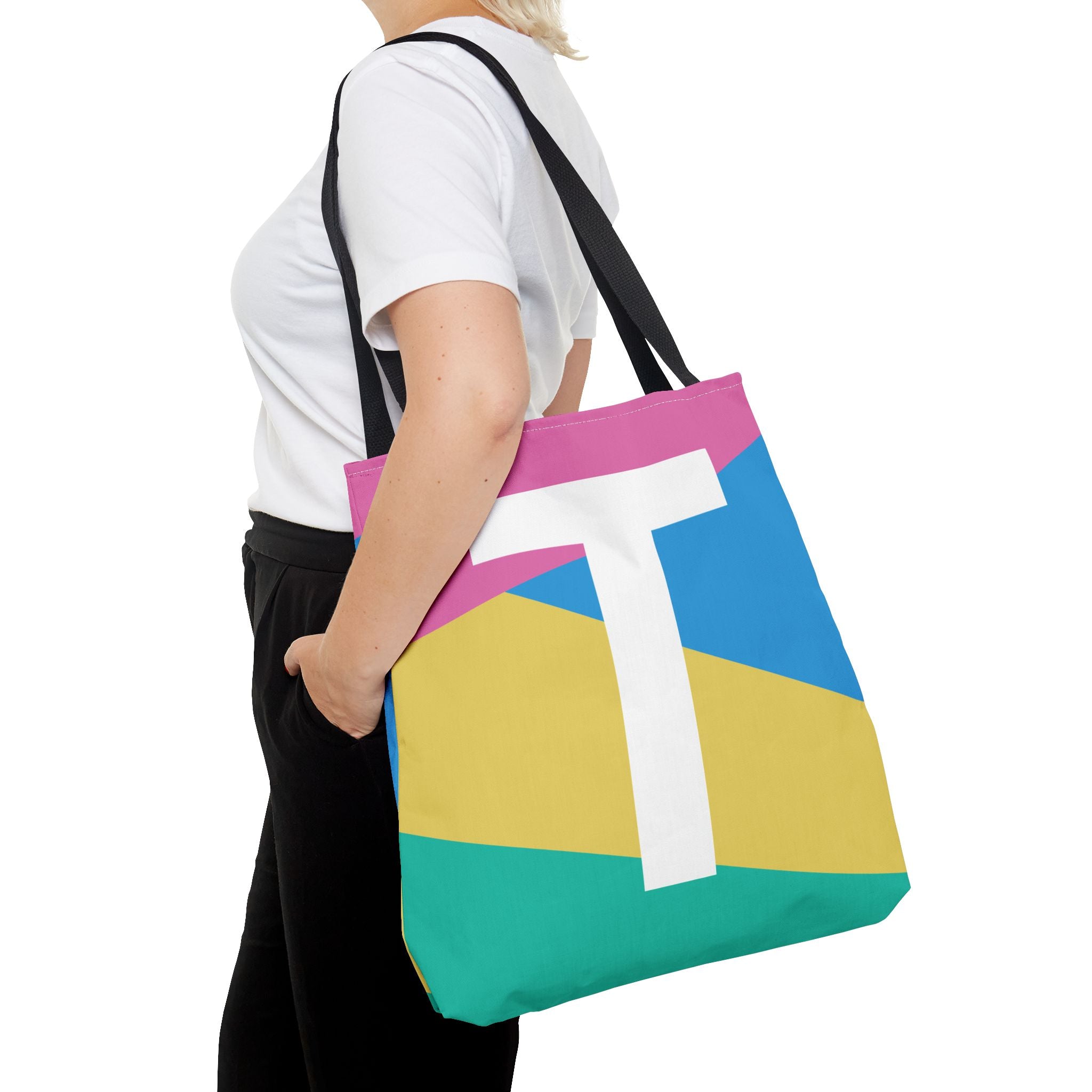Monogram 'T' Colorblock Tote Bag — Personalized Initial T Shoulder Tote