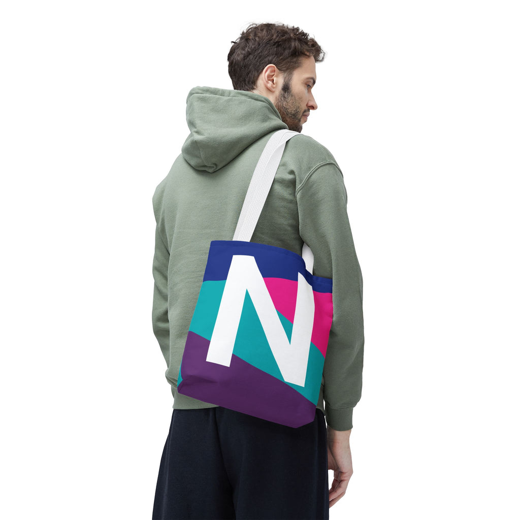 Monogram 'N' Colorblock Tote Bag — Personalized Initial N Shoulder Tote