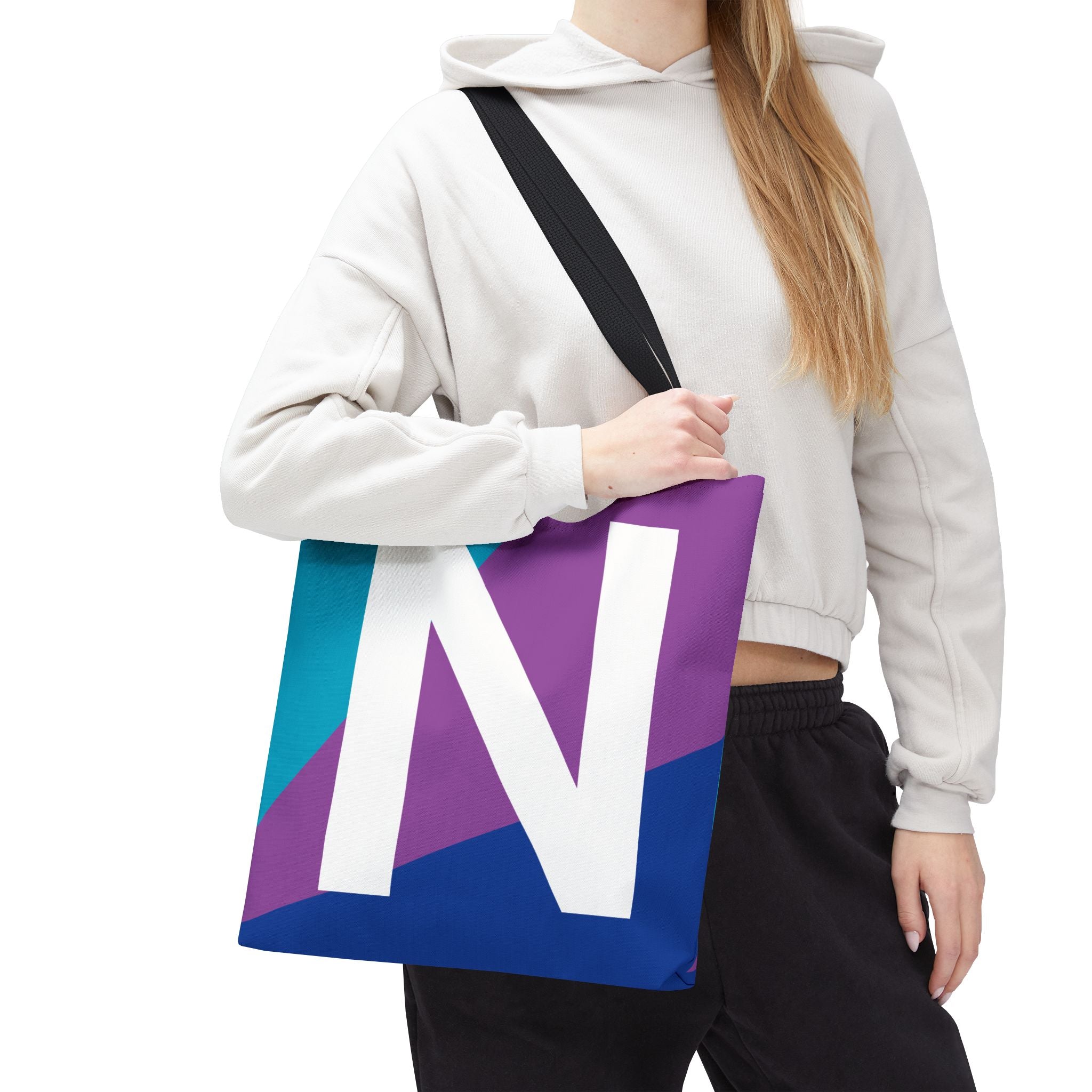 Monogram 'N' Colorblock Tote Bag — Personalized Initial N Shoulder Tote