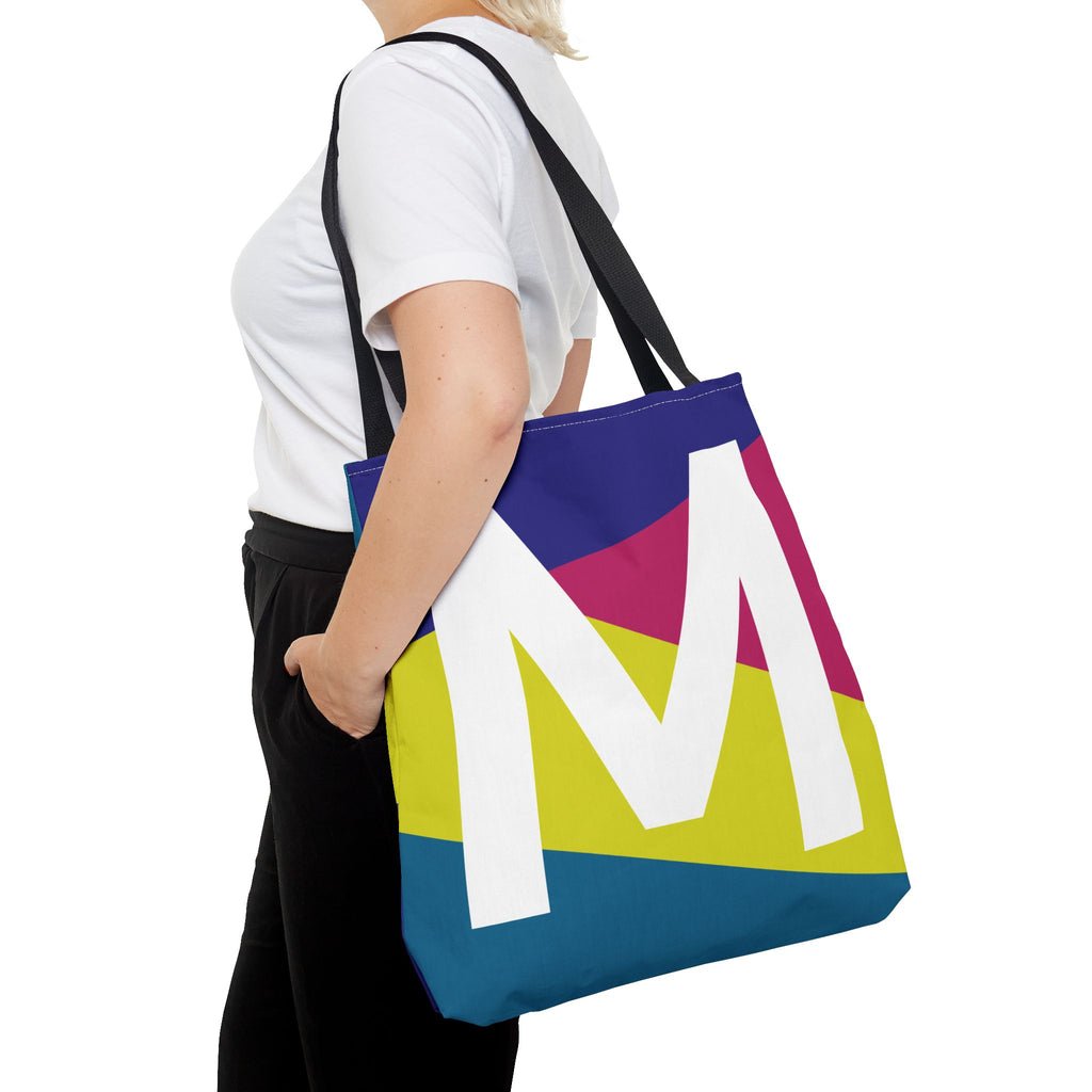 Monogram 'M' Colorblock Tote Bag — Personalized Initial M Shoulder Tote