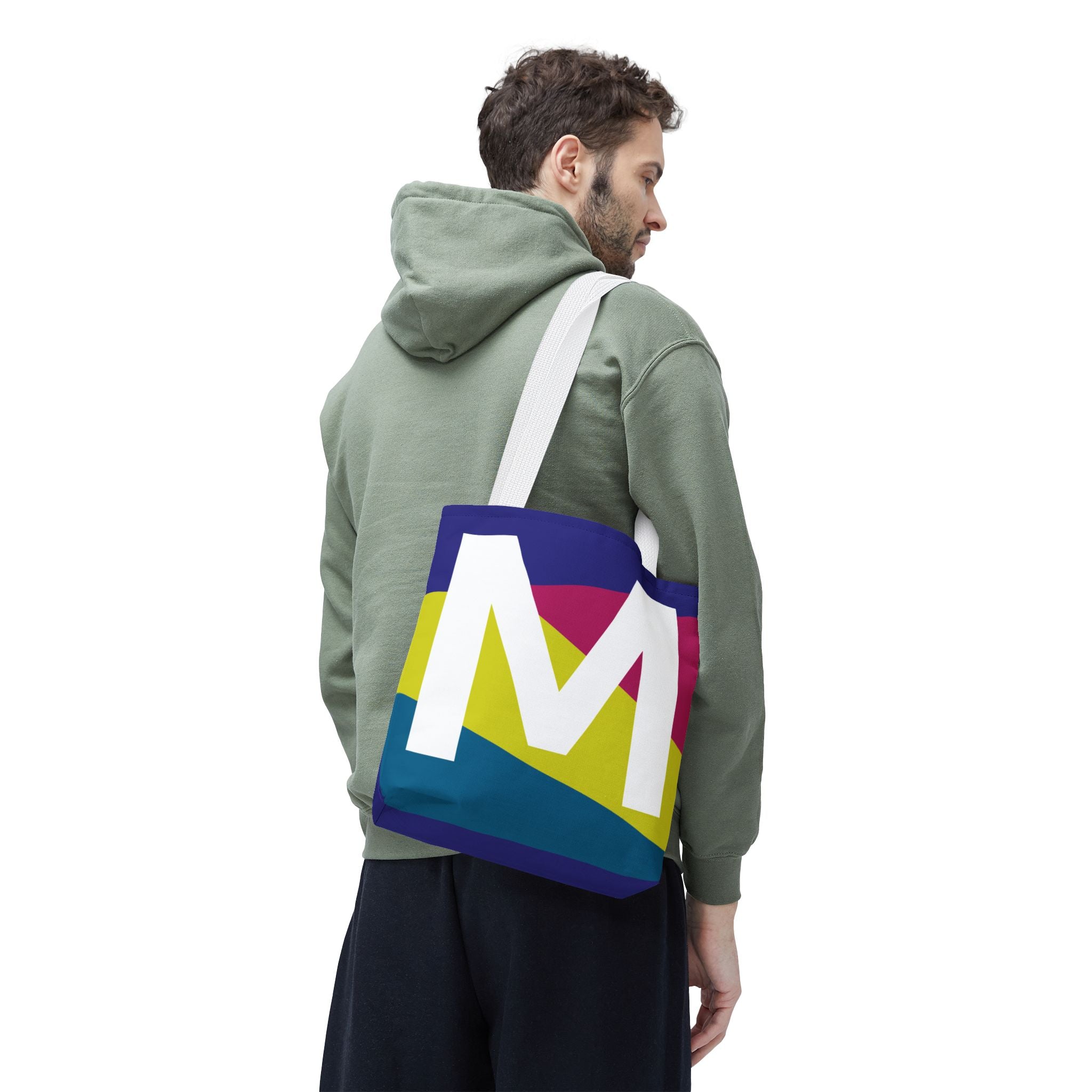 Monogram 'M' Colorblock Tote Bag — Personalized Initial M Shoulder Tote