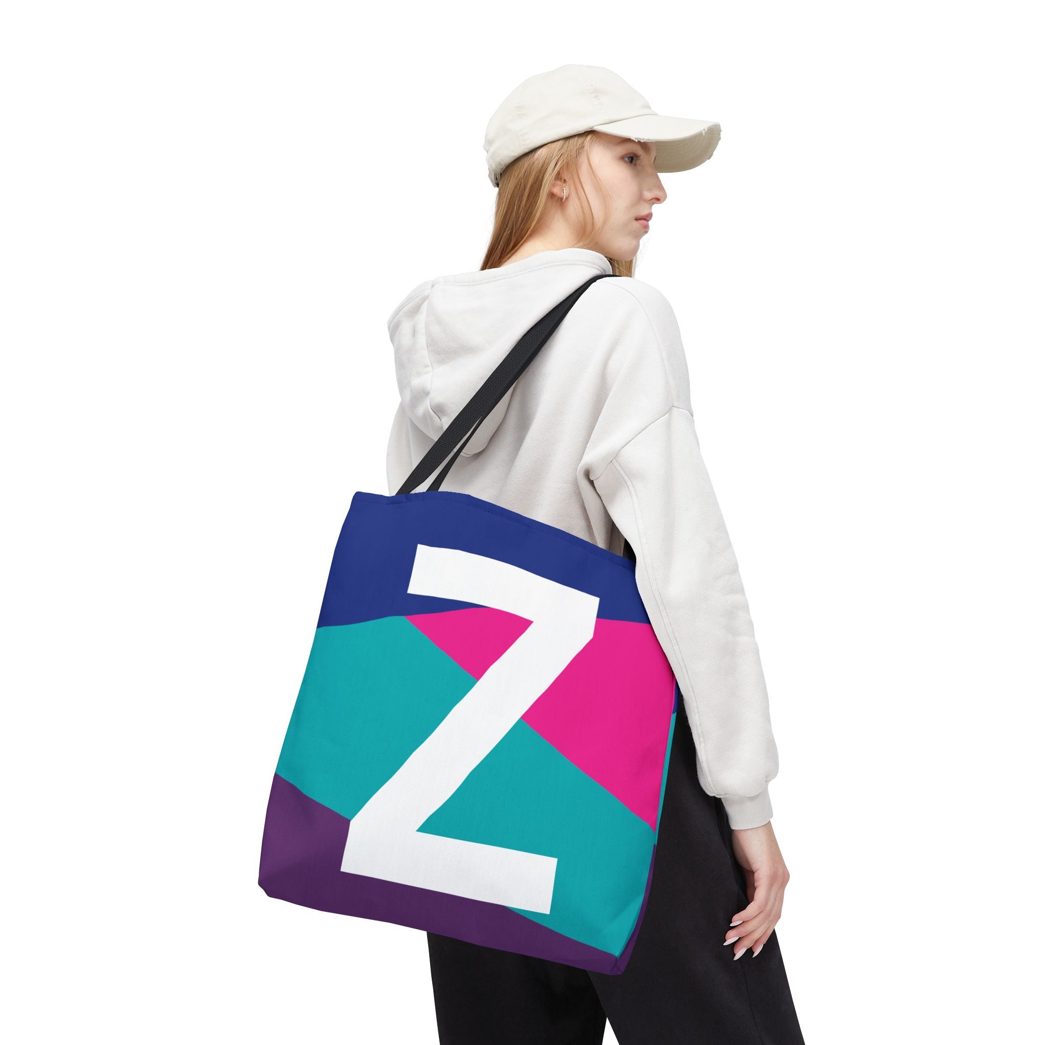 Monogram 'Z' Colorblock Tote Bag — Personalized Initial Z Shoulder Tote