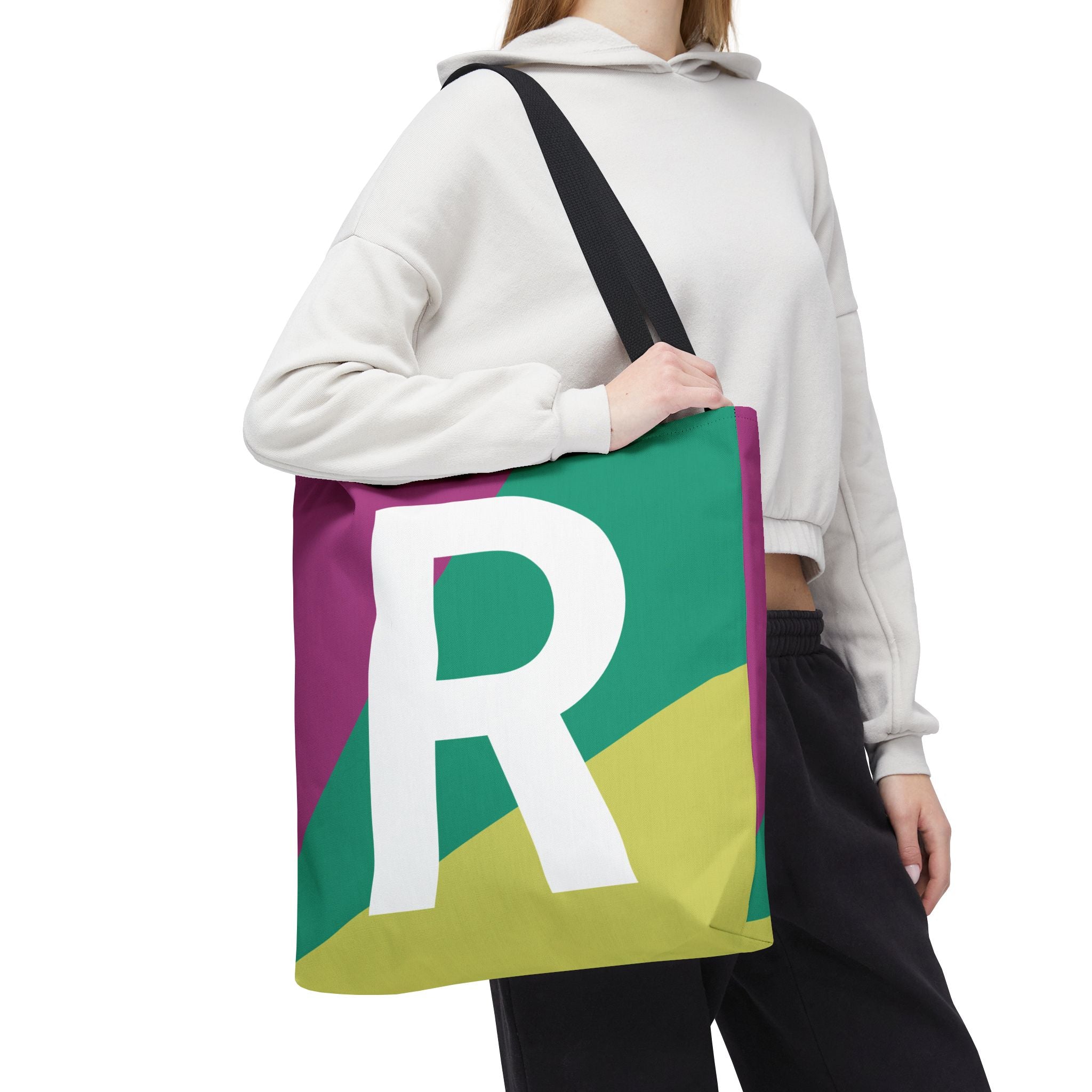 Monogram 'R' Colorblock Tote Bag — Personalized Initial R Shoulder Tote