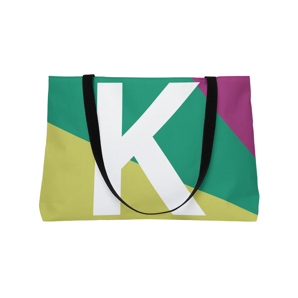 Personalized 'K' Colorblock Tote Bag — Monogram Weekender Tote