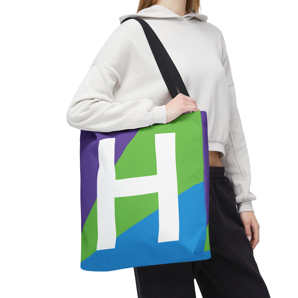 Monogram 'H' Colorblock Tote Bag — Personalized Initial H Shoulder Tote