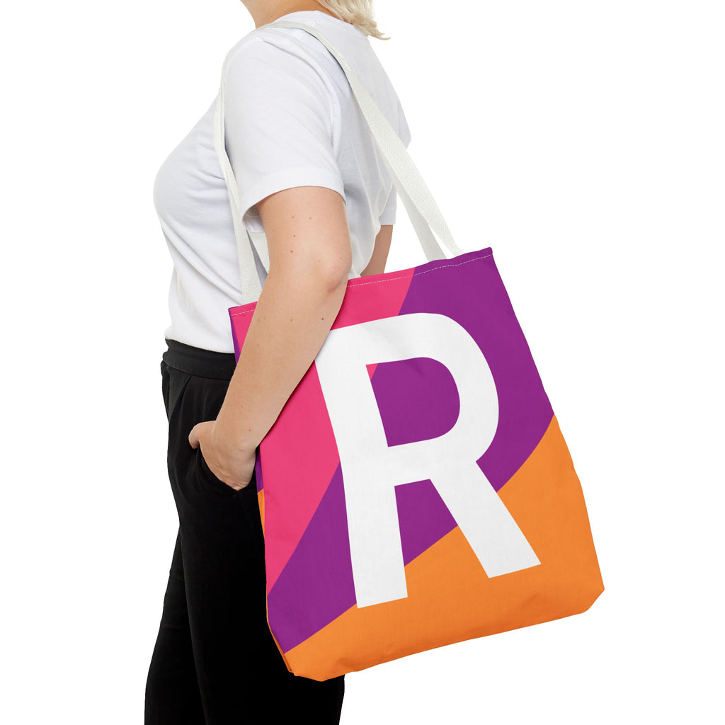 Monogram 'R' Colorblock Tote Bag — Personalized Initial R Shoulder Tote