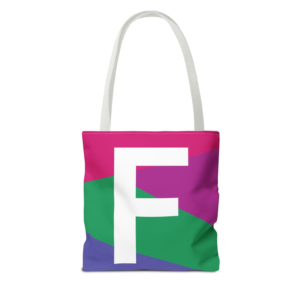 Monogram 'F' Colorblock Tote Bag — Personalized Initial F Shoulder Tote