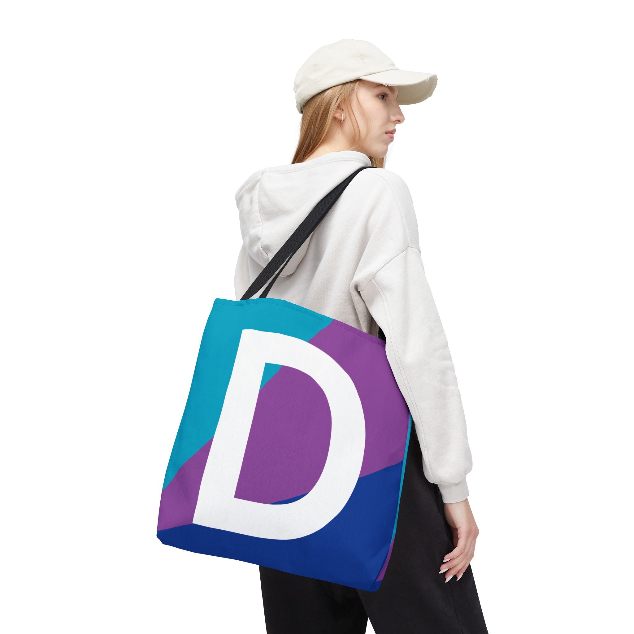 Monogram 'D' Colorblock Tote Bag — Personalized Initial D Shoulder Tote