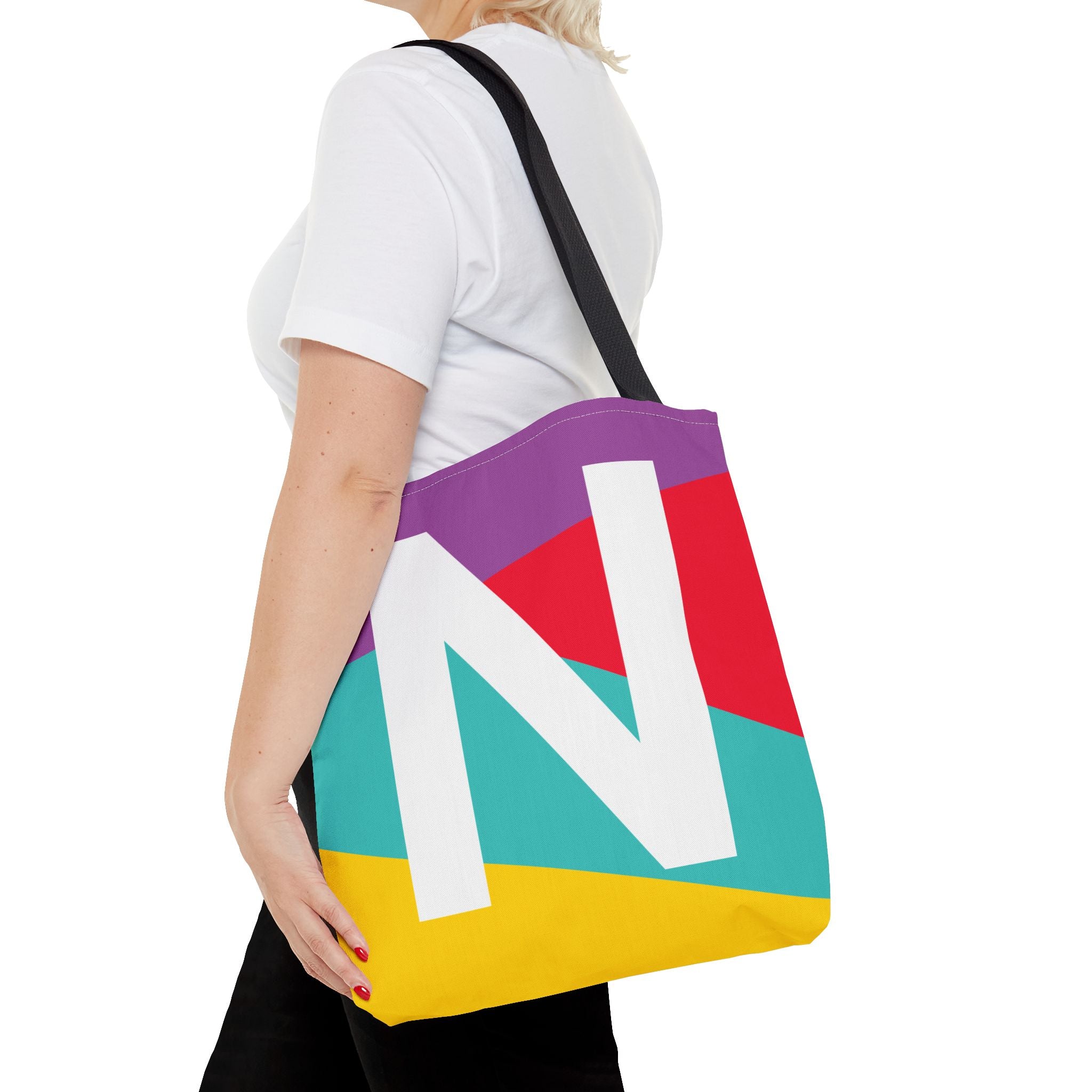 Monogram 'N' Colorblock Tote Bag — Personalized Initial N Shoulder Tote