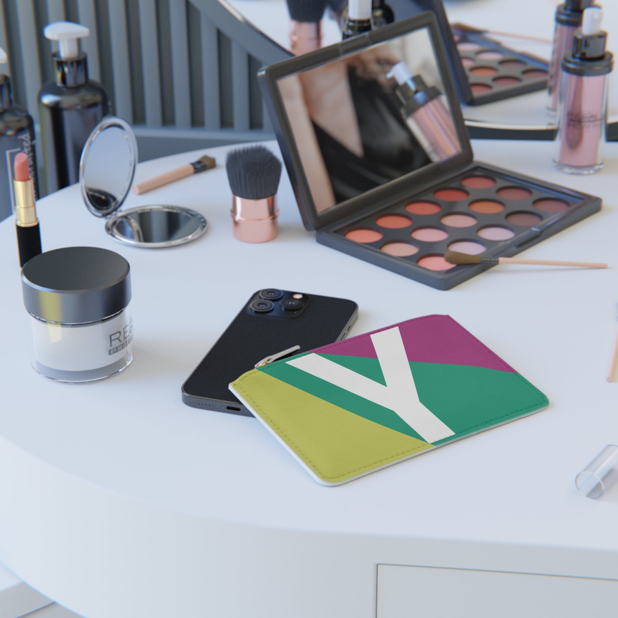 Initial Y Mini Clutch — Colorblock Monogram Wristlet Wallet
