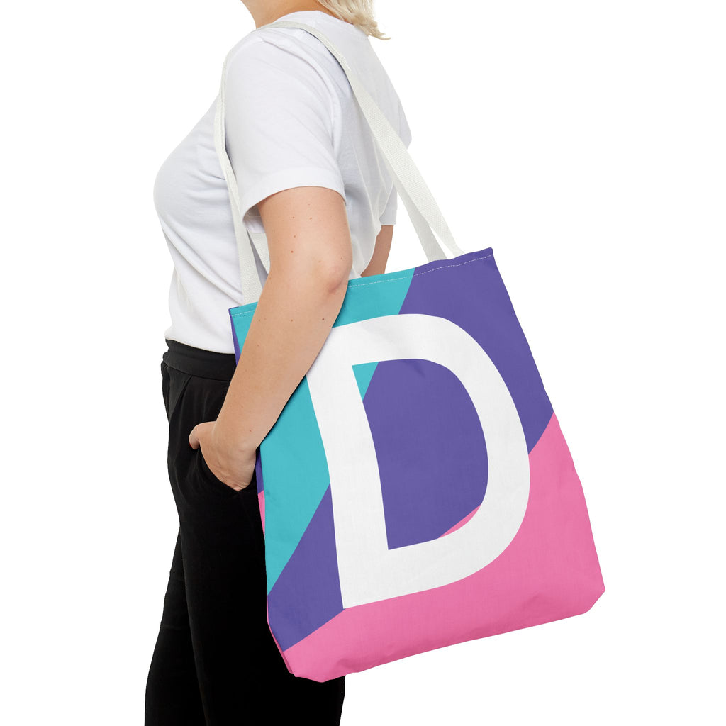 Monogram 'D' Colorblock Tote Bag — Personalized Initial D Shoulder Tote