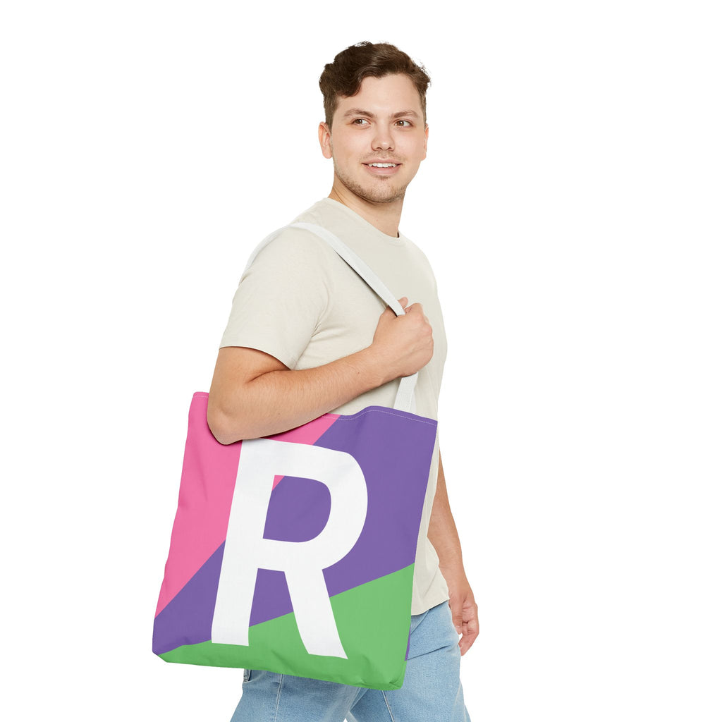 Monogram 'R' Colorblock Tote Bag — Personalized Initial R Shoulder Tote