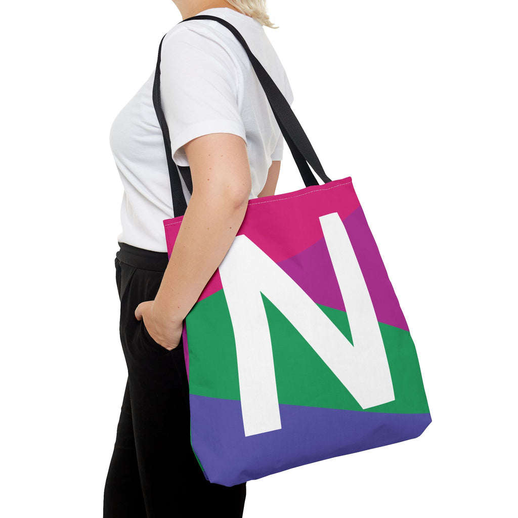 Monogram 'N' Colorblock Tote Bag — Personalized Initial N Shoulder Tote