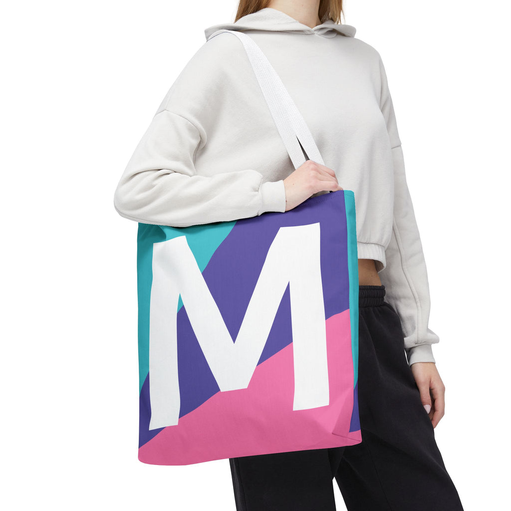 Monogram 'M' Colorblock Tote Bag — Personalized Initial M Shoulder Tote