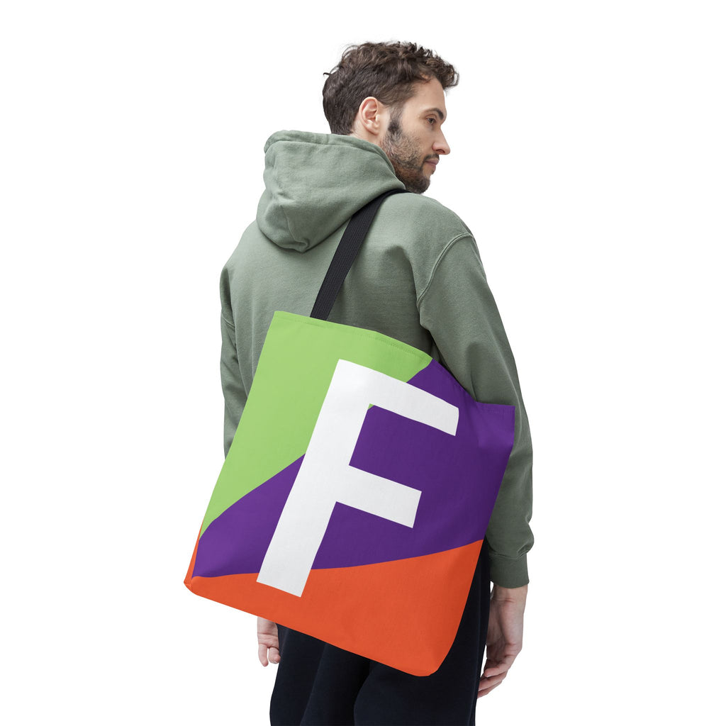 Monogram 'F' Colorblock Tote Bag — Personalized Initial F Shoulder Tote