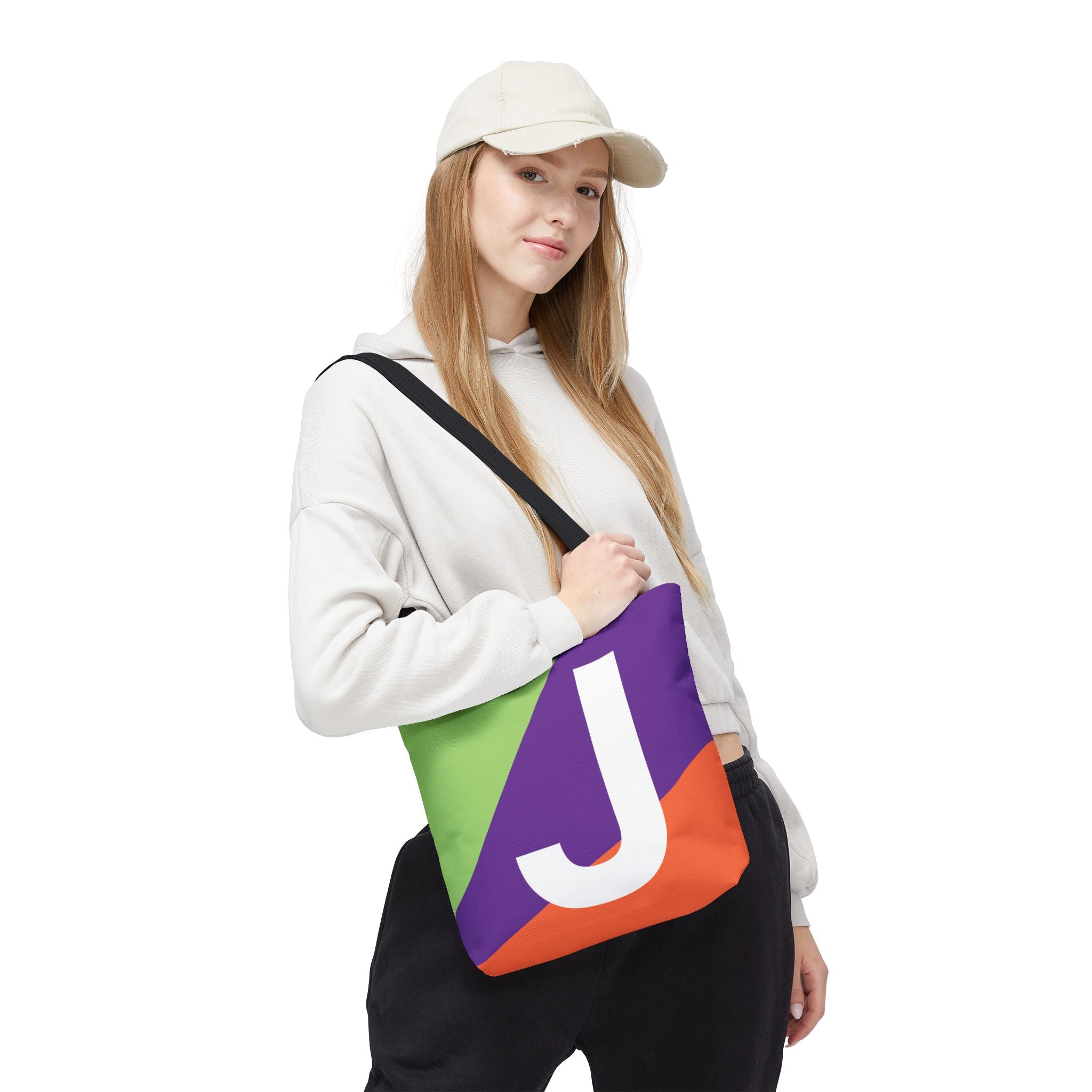Monogram 'J' Colorblock Tote Bag — Personalized Initial J Shoulder Tote