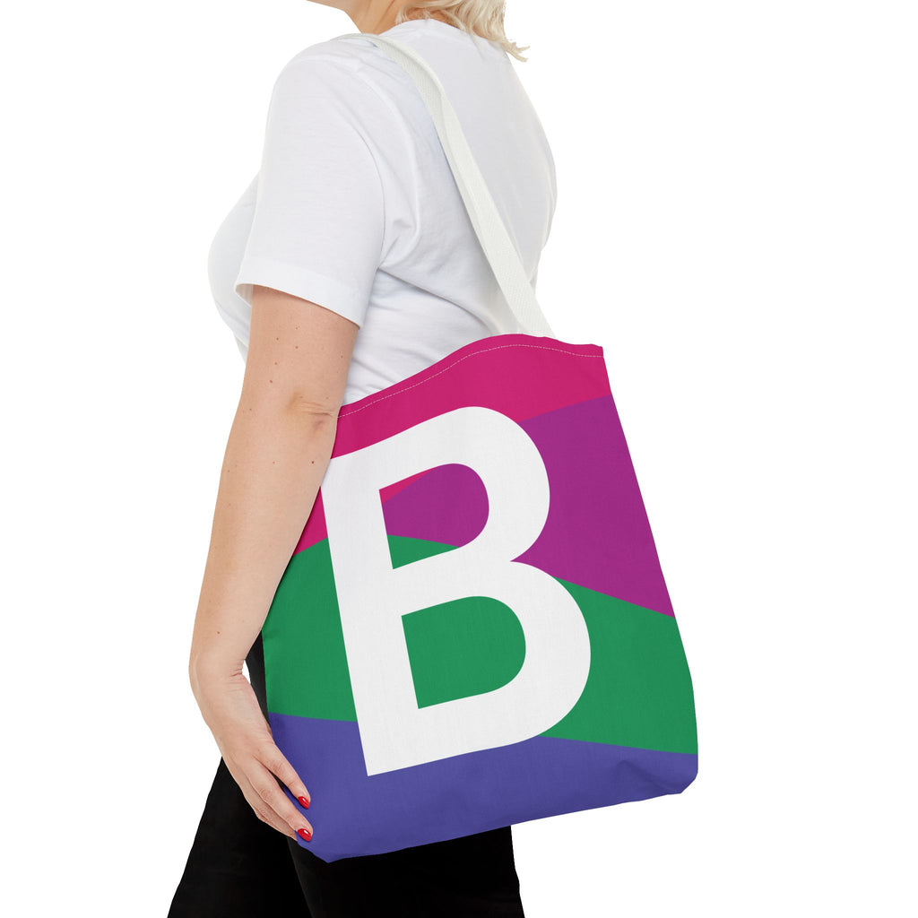 Monogram 'B' Colorblock Tote Bag — Personalized Initial B Shoulder Tote