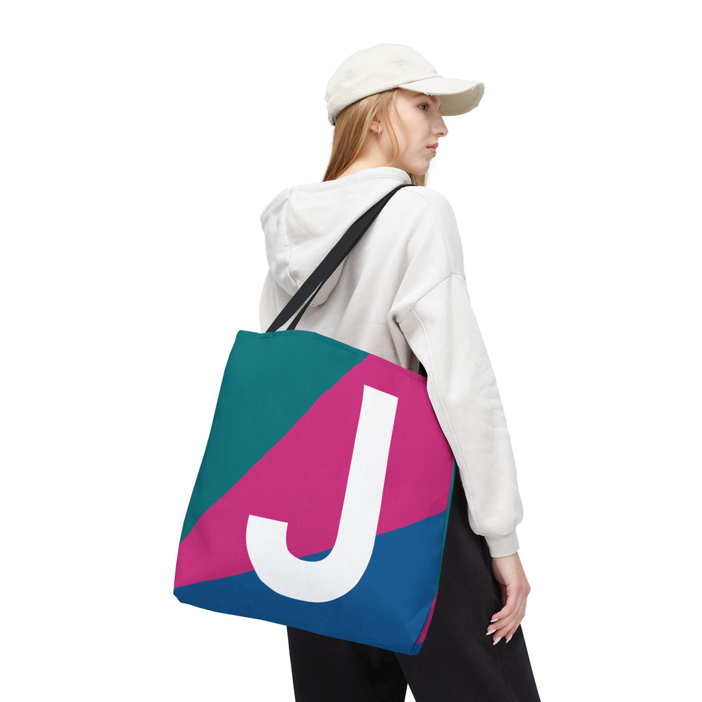 Monogram 'J' Colorblock Tote Bag — Personalized Initial J Shoulder Tote