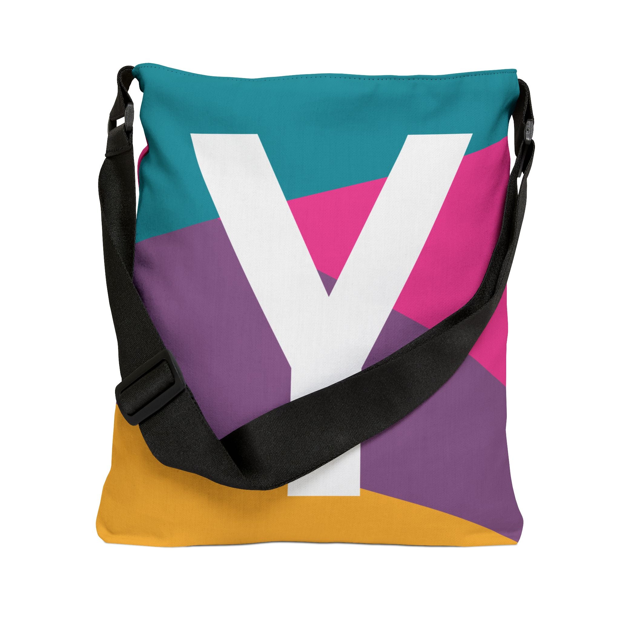 Initial Letter 'Y' Colorblock Adjustable Tote Bag — Monogram Alphabet Shoulder Bag