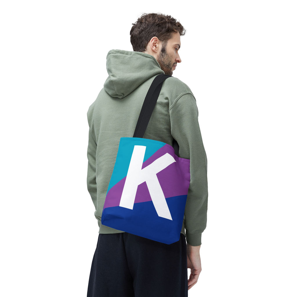 Monogram 'K' Colorblock Tote Bag — Personalized Initial K Shoulder Tote