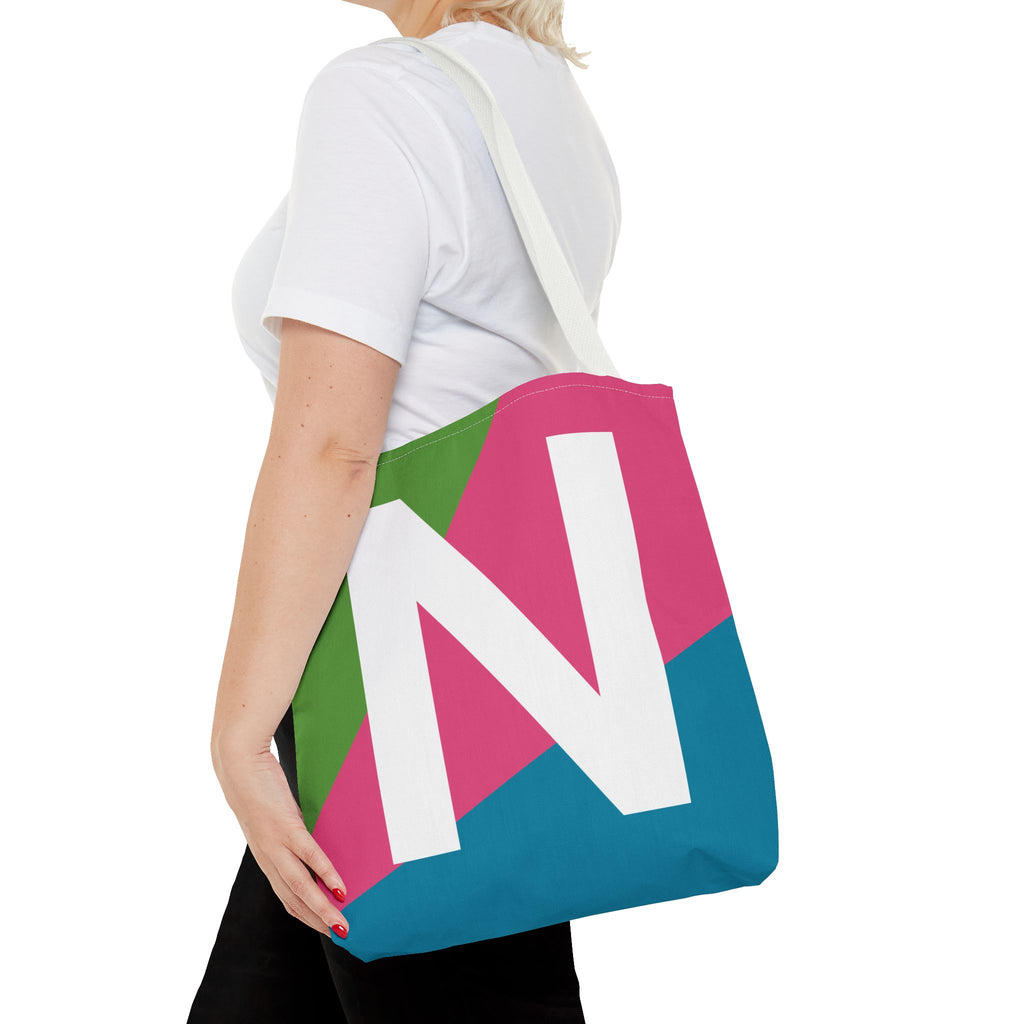 Monogram 'N' Colorblock Tote Bag — Personalized Initial N Shoulder Tote