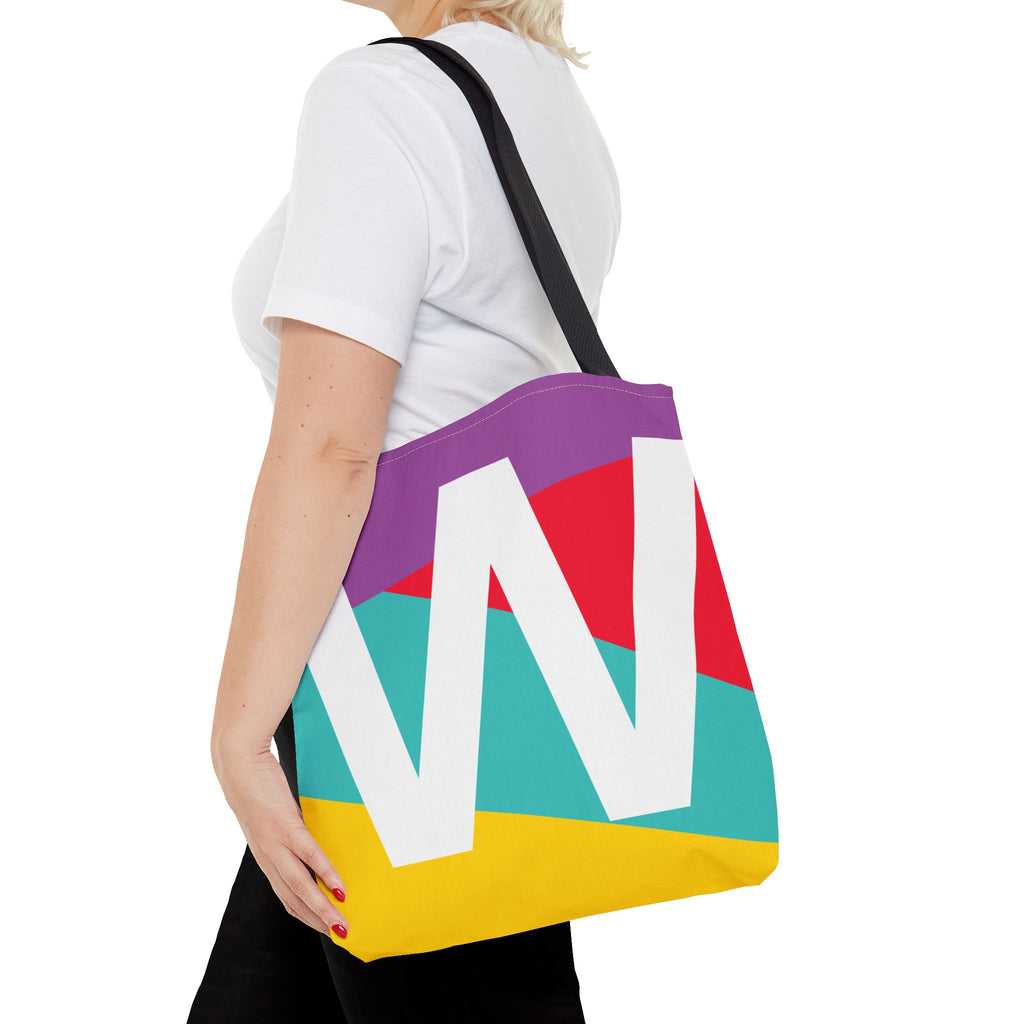 Monogram 'W' Colorblock Tote Bag — Personalized Initial W Shoulder Tote
