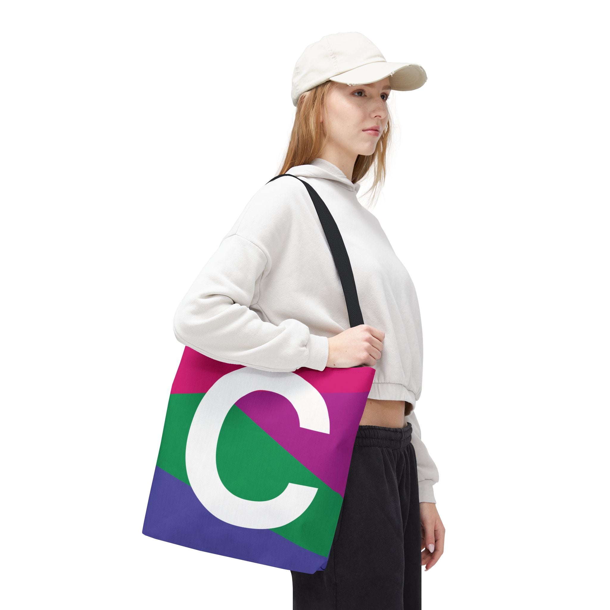 Monogram 'C' Colorblock Tote Bag — Personalized Initial C Shoulder Tote