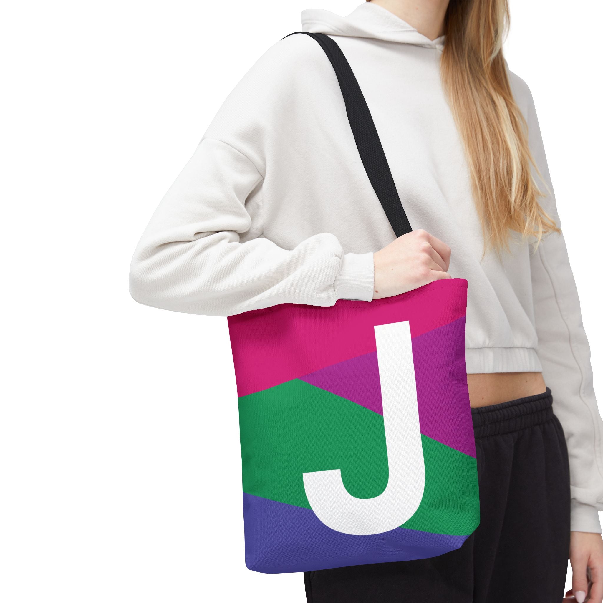 Monogram 'J' Colorblock Tote Bag — Personalized Initial J Shoulder Tote