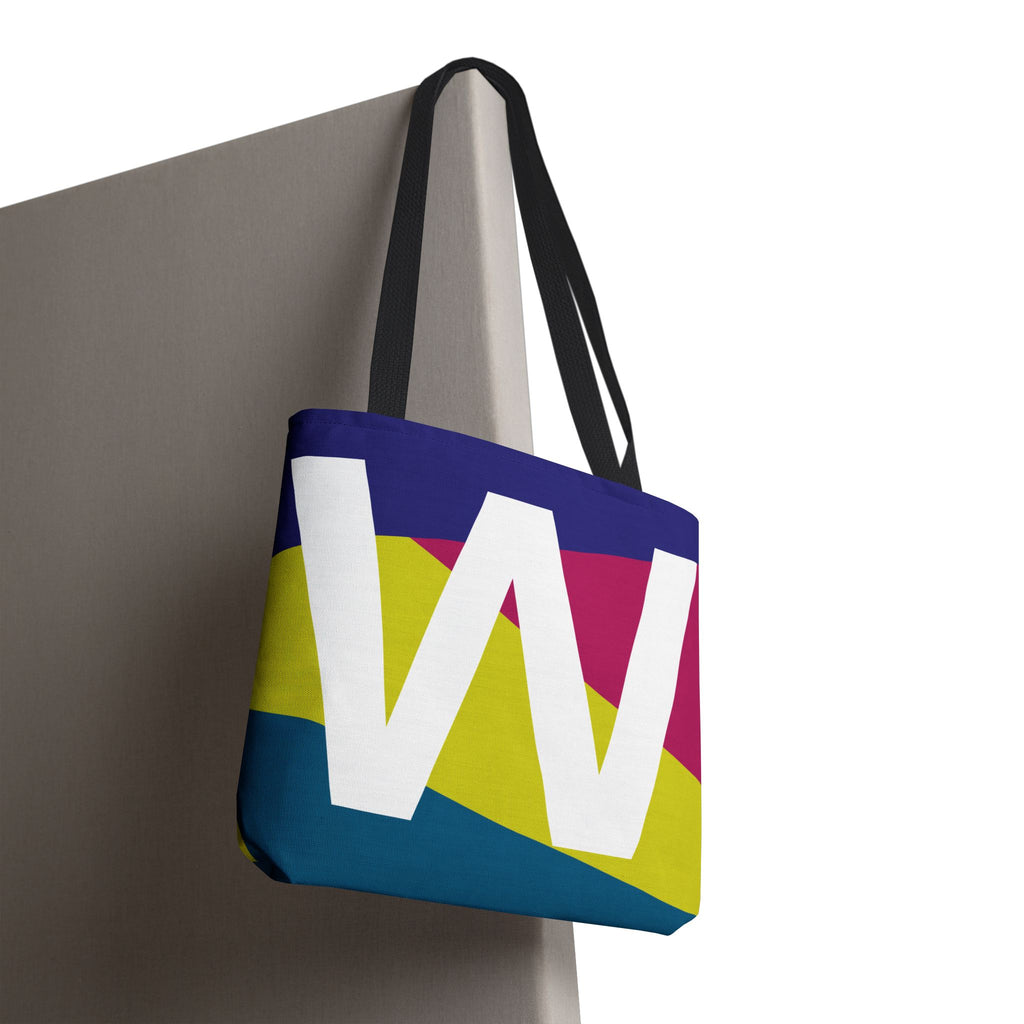 Monogram 'W' Colorblock Tote Bag — Personalized Initial W Shoulder Tote