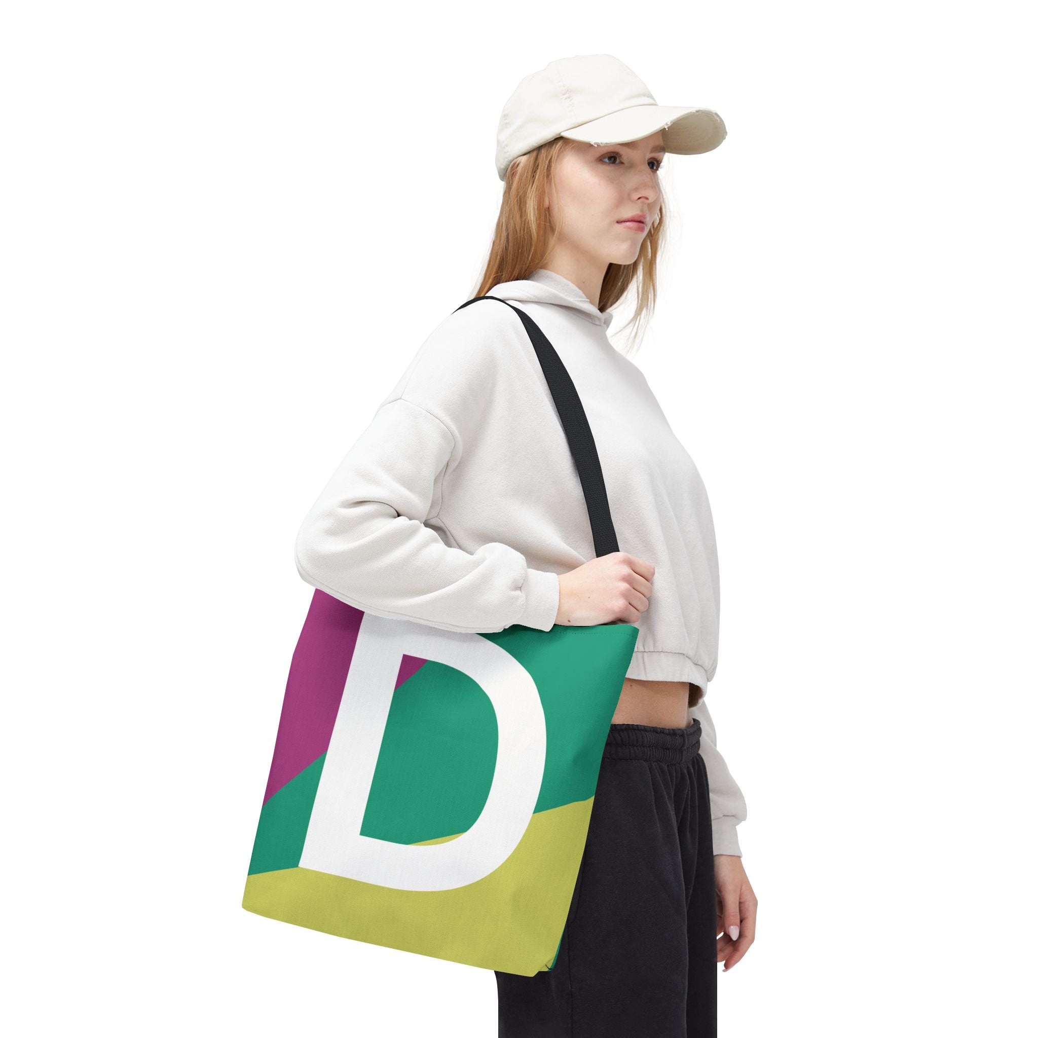 Monogram 'D' Colorblock Tote Bag — Personalized Initial D Shoulder Tote