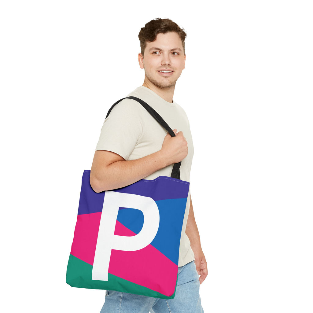 Monogram 'P' Colorblock Tote Bag — Personalized Initial P Shoulder Tote