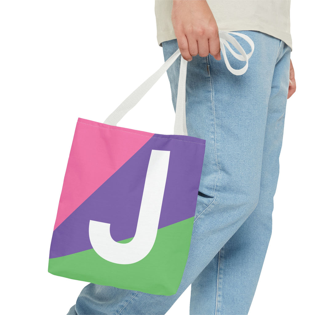 Monogram 'J' Colorblock Tote Bag — Personalized Initial J Shoulder Tote