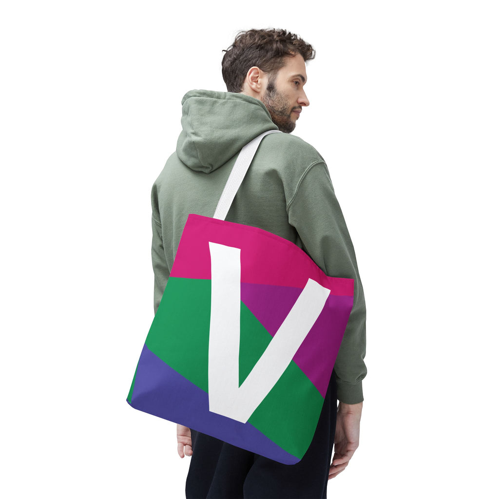 Monogram 'V' Colorblock Tote Bag — Personalized Initial V Shoulder Tote