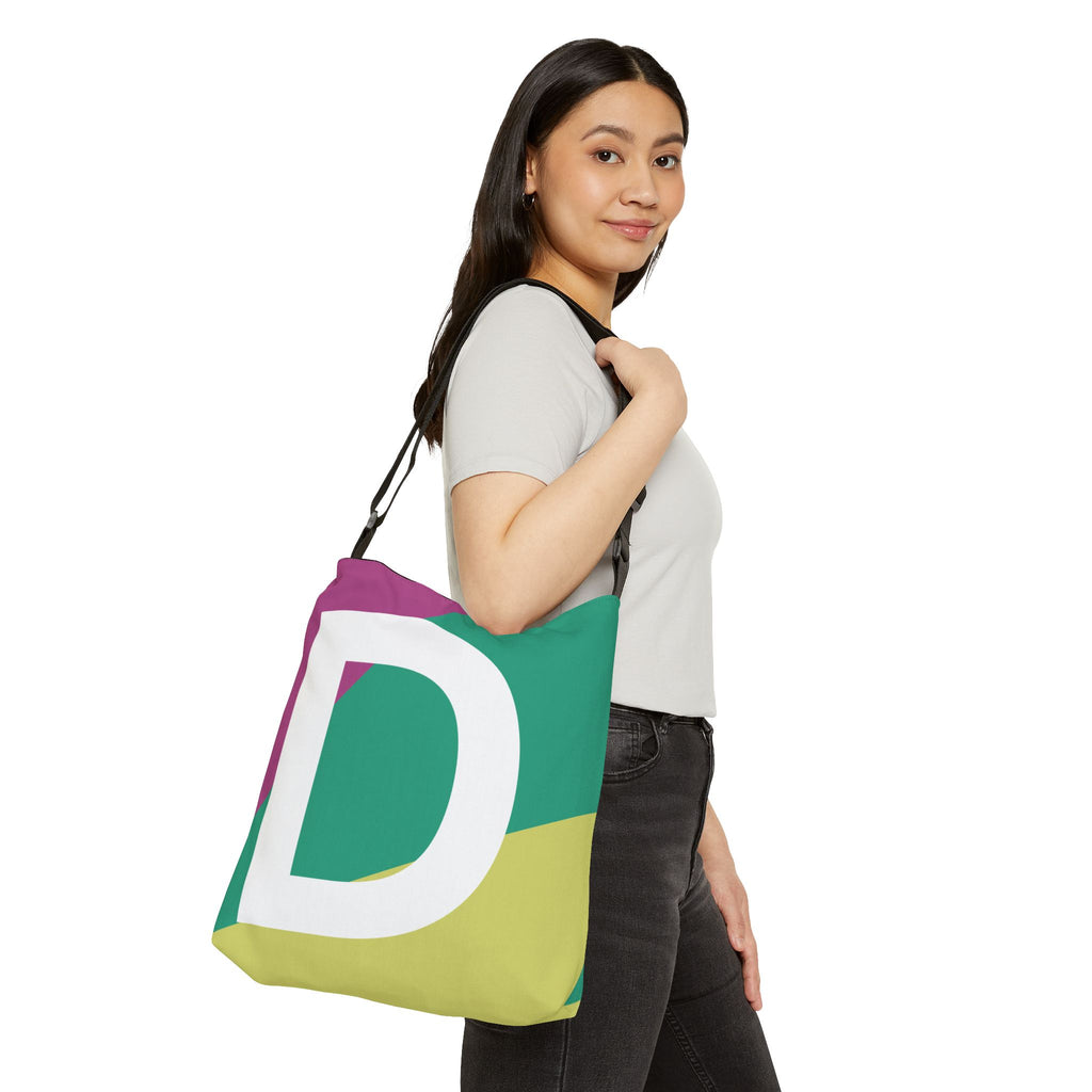 Initial Letter 'D' Colorblock Adjustable Tote Bag — Monogram Alphabet Shoulder Bag
