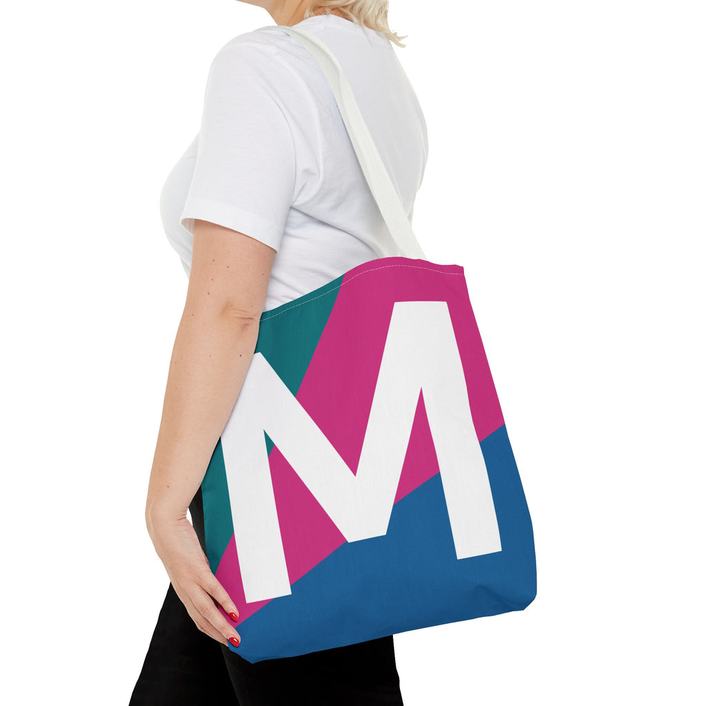 Monogram 'M' Colorblock Tote Bag — Personalized Initial M Shoulder Tote