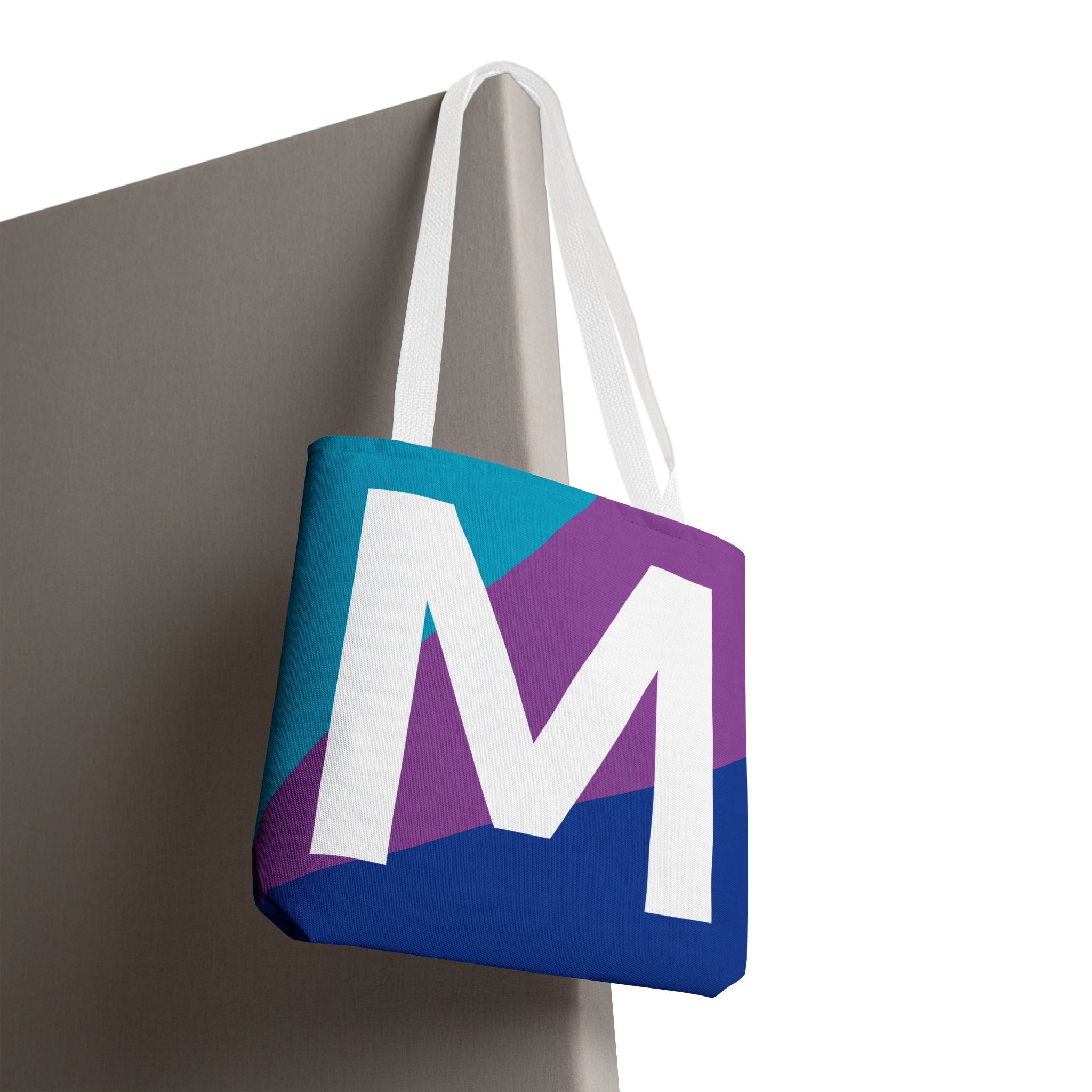 Monogram 'M' Colorblock Tote Bag — Personalized Initial M Shoulder Tote