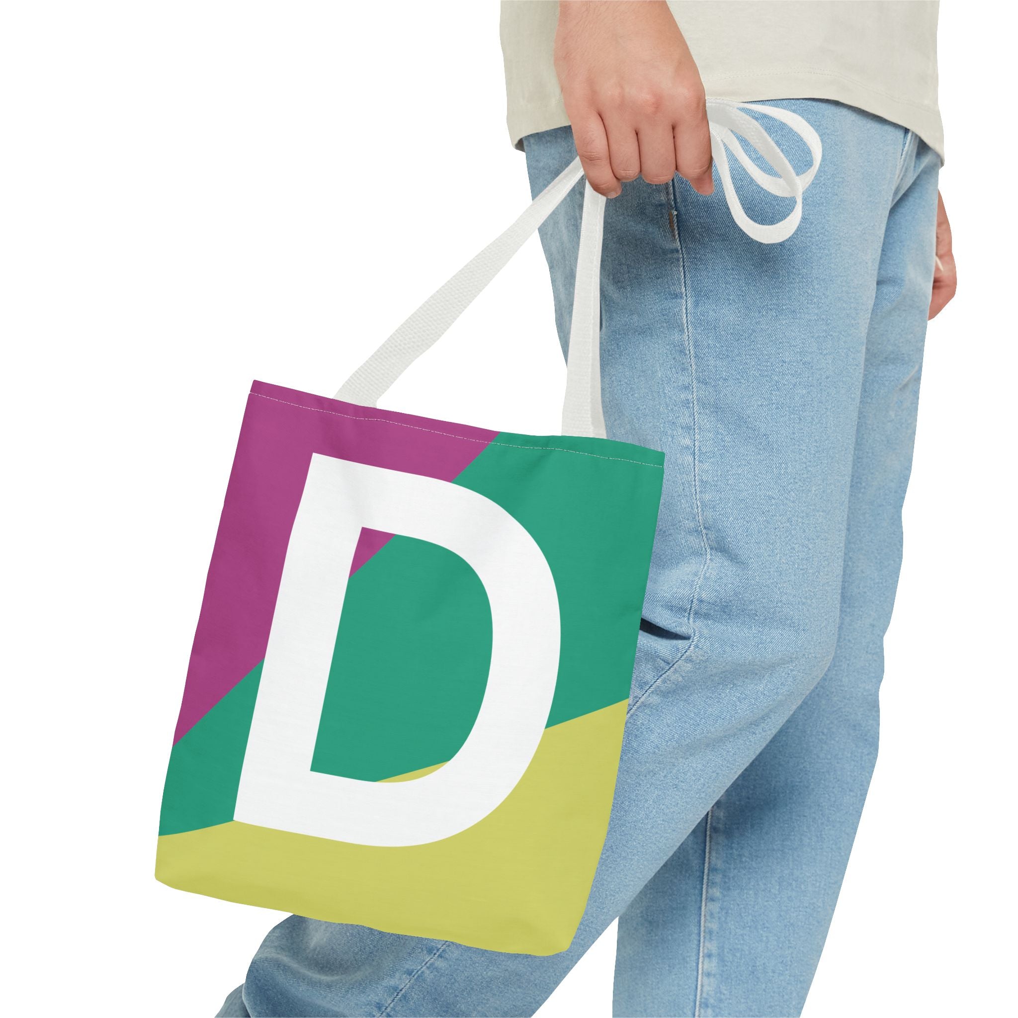 Monogram 'D' Colorblock Tote Bag — Personalized Initial D Shoulder Tote
