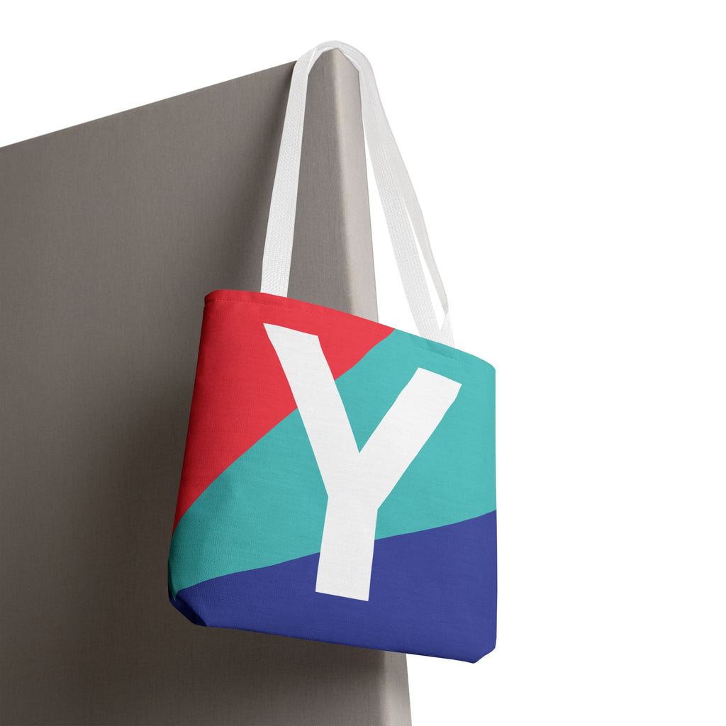 Monogram 'Y' Colorblock Tote Bag — Personalized Initial Y Shoulder Tote