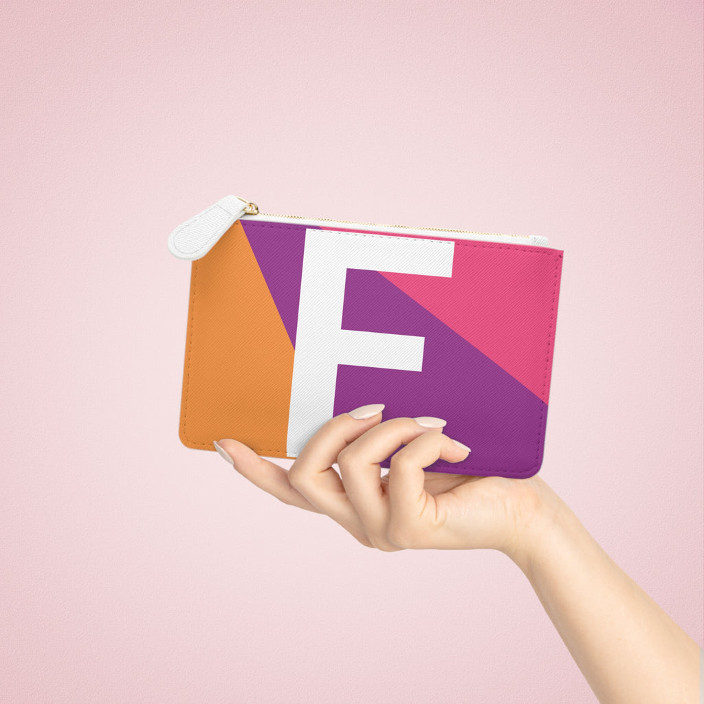 Initial F Mini Clutch — Colorblock Monogram Wristlet Wallet